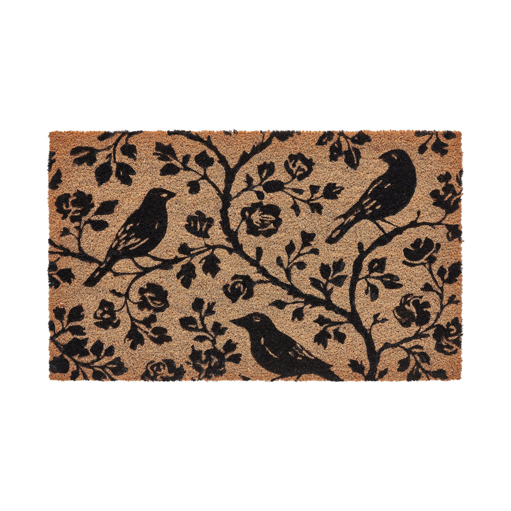 My Texas House Halloween Natural/Black Floral Bird Outdoor Coir Doormat, 30" x 48"