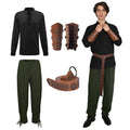 MYATED 5 Pcs Halloween Men's Renaissance Costume Set Medieval Pirate Shirt Ankle Banded Pants Viking Costume Accessories Set,Black,M