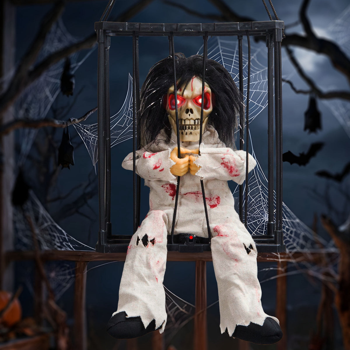 Magotan Screaming Animated Halloween Decorations, Outdoor Indoor Hanging Spooky Halloween Decoration, Scary Skull Cage with Motion Sensor