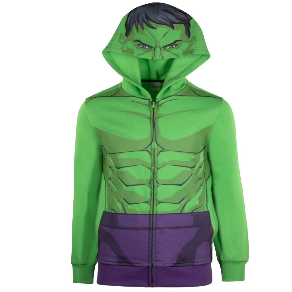 Marvel Avengers Boys Zip-Up Hooded Cosplay Sweatshirt, Black Panther, Hulk, or Miles Morales Spider-Man (Hulk, Size 8)