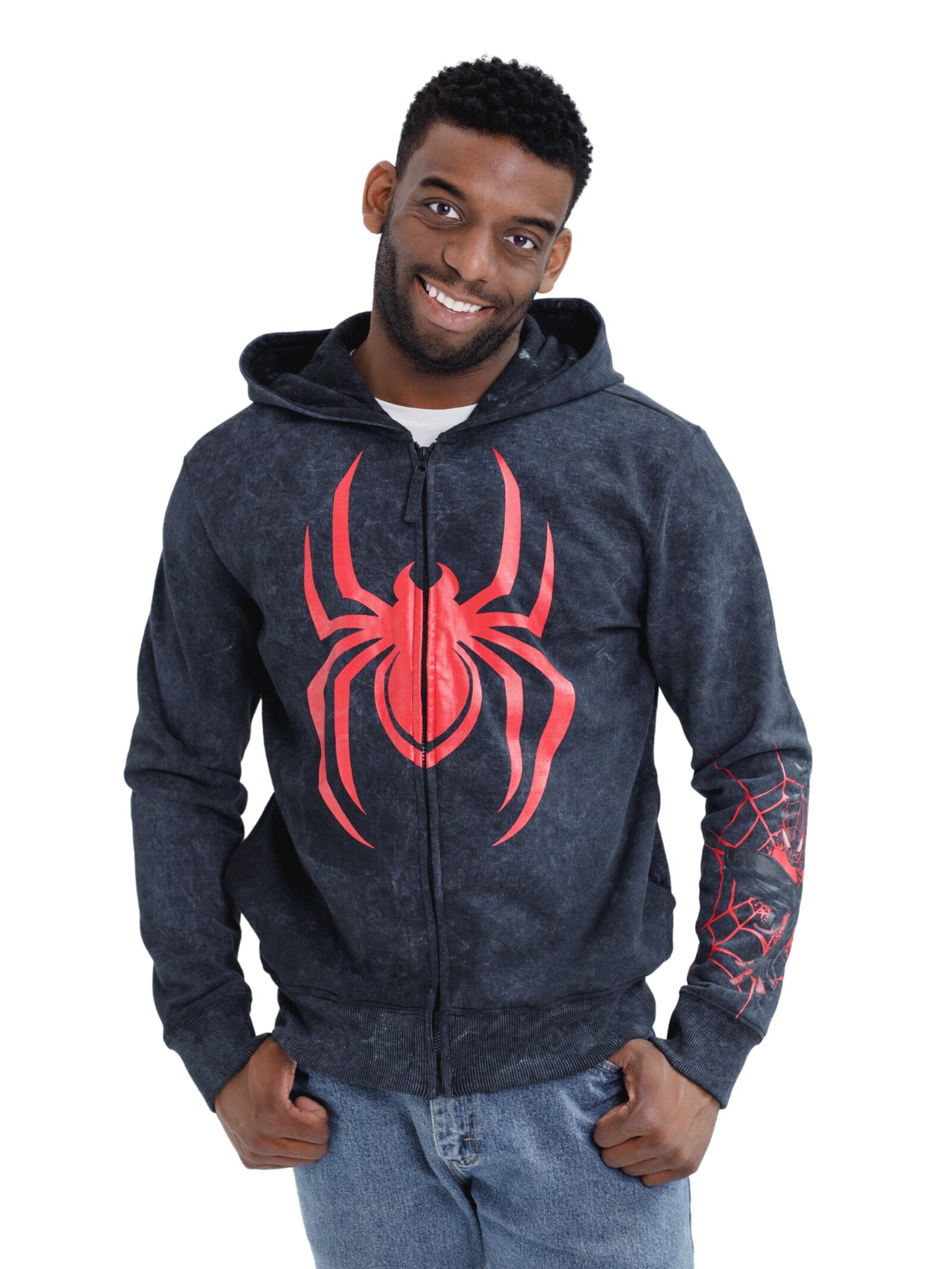 Marvel Spider-Man Little Boys' Cosplay Fleece Zip-Up Hoodie Miles Morales Black