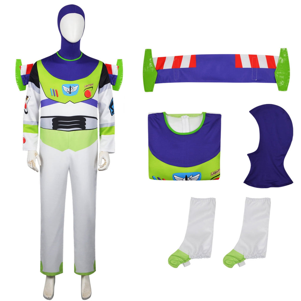 Men Anime Space Ranger Cosplay Costume - Adult Galaxy Hero Jumpsuit with Flight Wings Purple Hood Boot Covers Set Movie Character Halloween Party Cosplay Dress Up Outfit