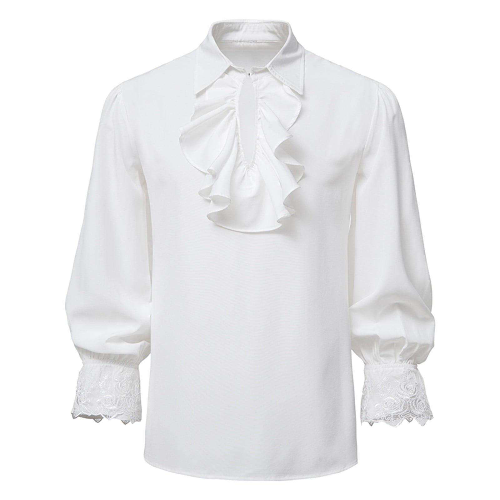 Men LYXSSBYX Mens Shirts Long Sleeve Pullover Stand Collar Ruffled Renaissance Shirt Steampunk Trumpet Sleeve Top