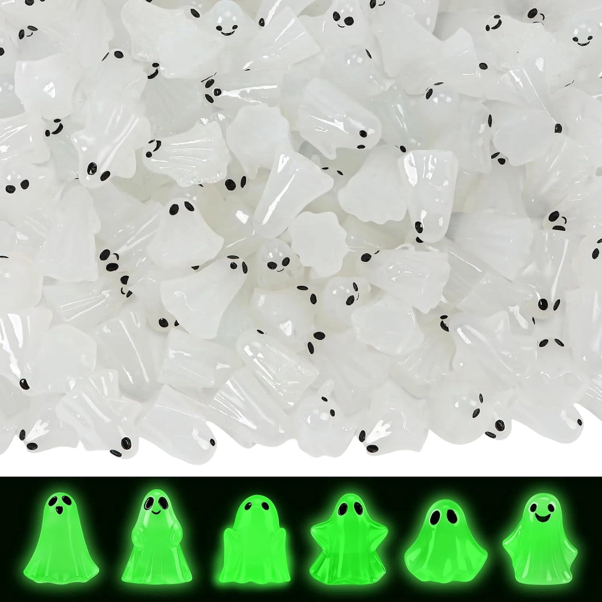 Miguan 80Pcs Mini Luminous Ghost Figurines 6 Style Glow in The Dark Tiny Small Ghost Miniatures for Halloween Spooky Tiered Tray Table Centerpiece Decor Vase Filler Party Favors