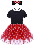 KAWELL Mini Costume for Girls with Mouse Ear Headband, Polka Dot Dress, Child/Toddler, 4-5Y
