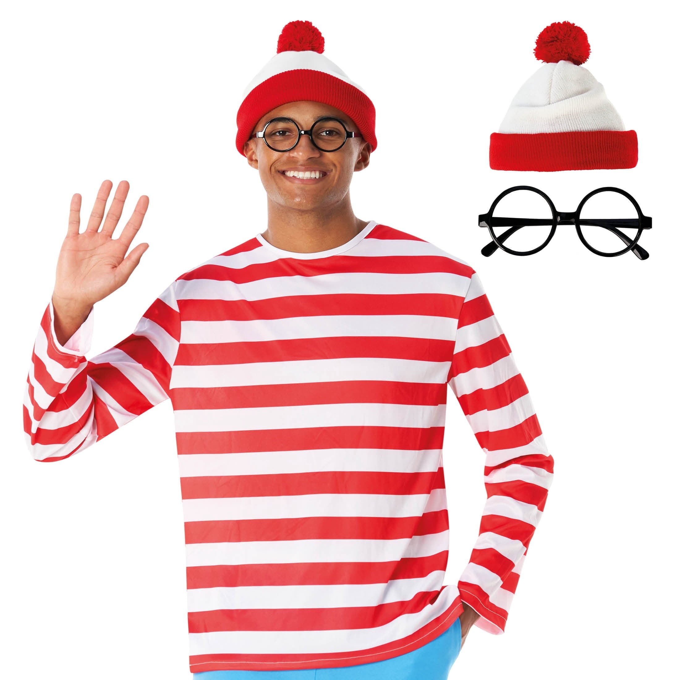 Morph Mens Wheres Wanderer Costume Set Adult Red White Stripe Book Character Halloween Red L
