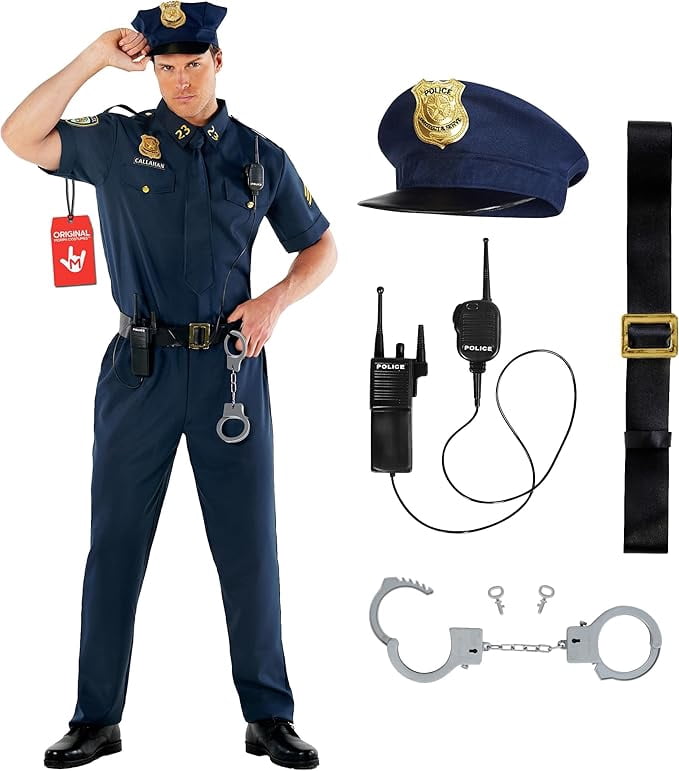 Morph Police Officer Mens Halloween Costume For Mens Blue Medium