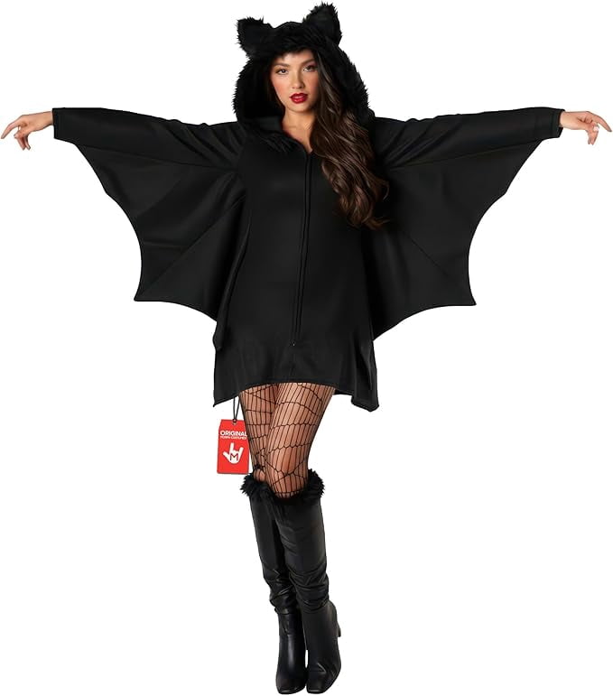 Morph Womens Bat Costume Wings Ladies Vampire Witch Halloween Fancy Dress Halloween Black 2XL