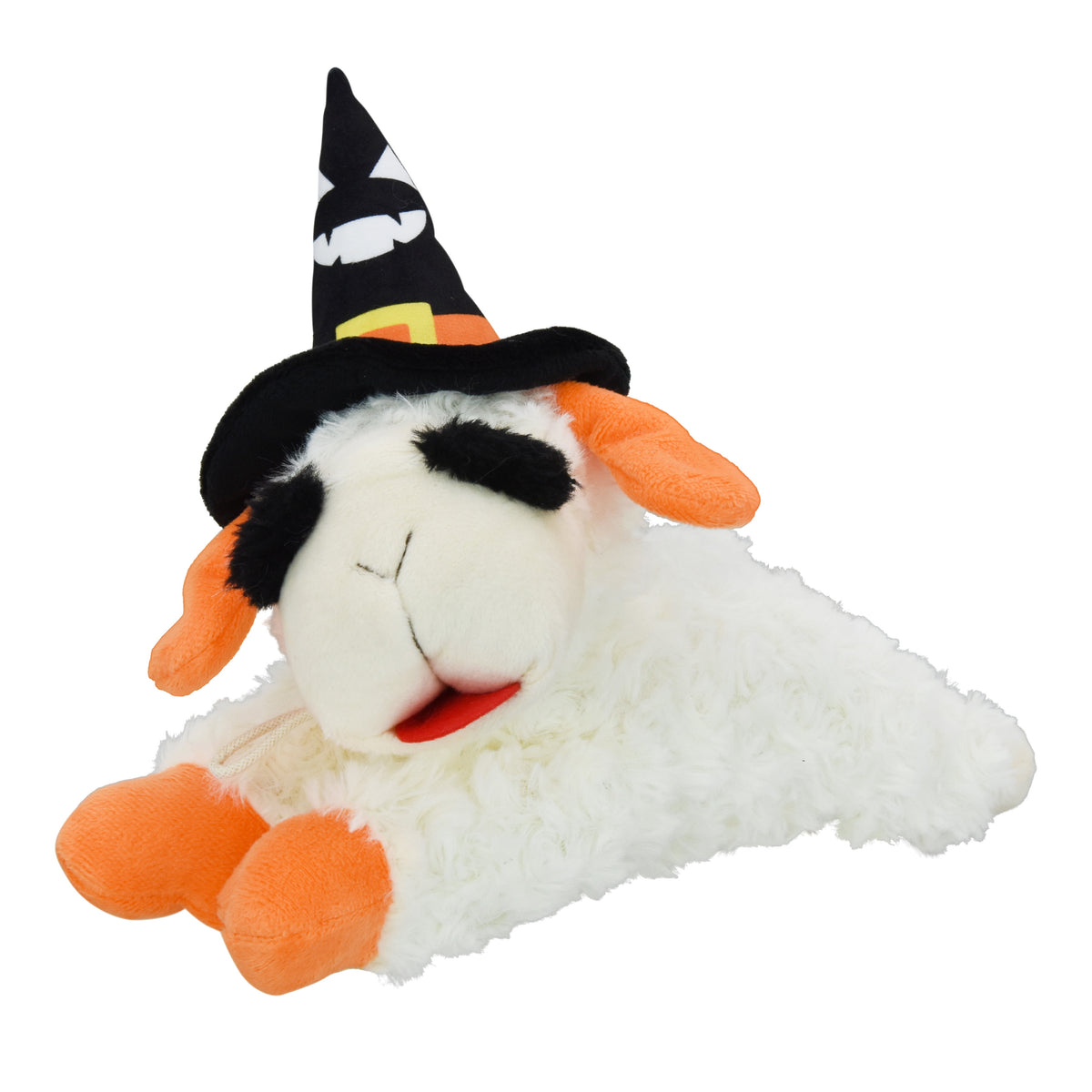 Multipet Halloween Lamb Chop Plush Dog Toy with Witch Hat, Squeaky Holiday Pet Toy