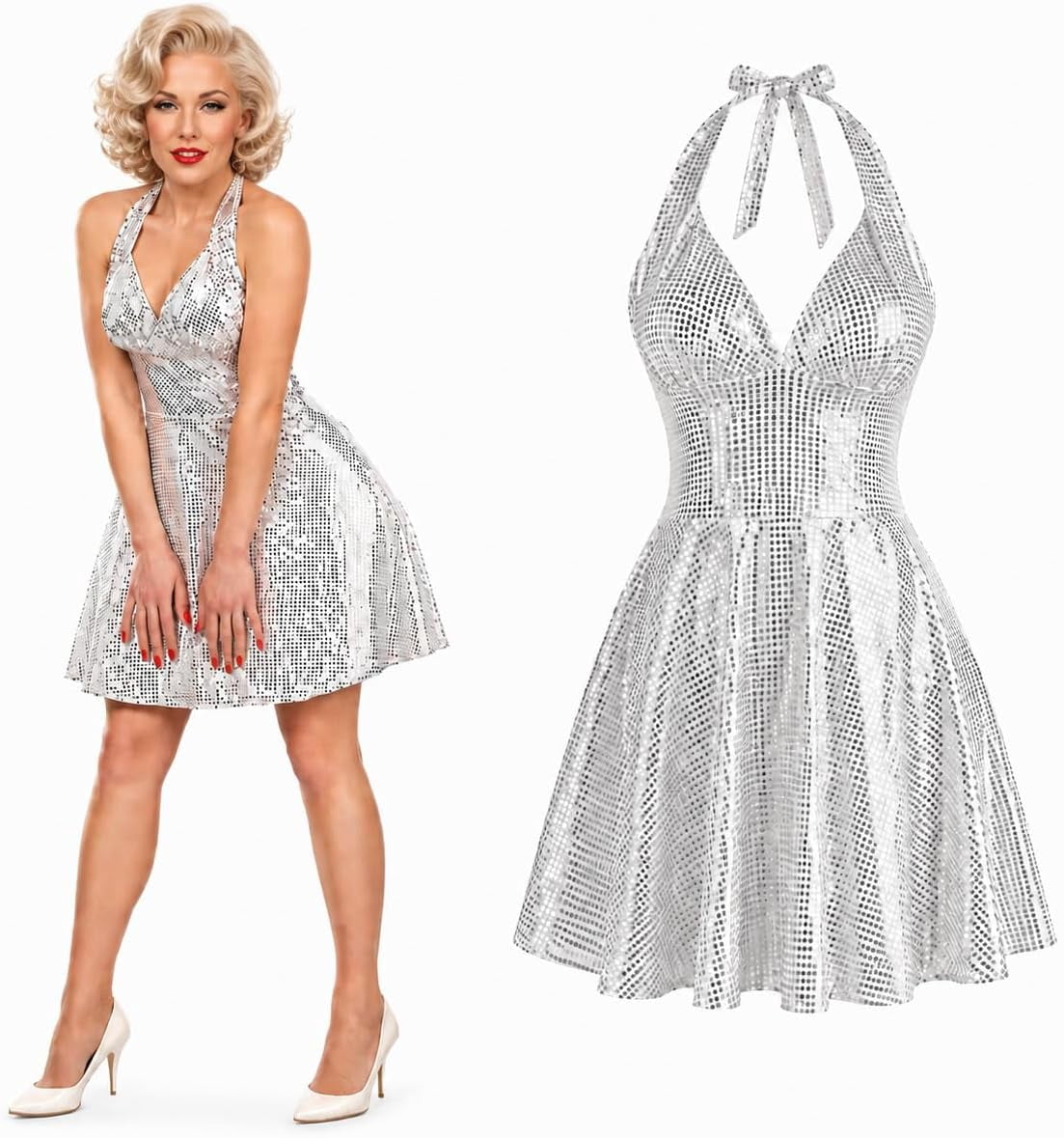 PMU French Maid Halloween Costume Black White Dress with Headpiece, Plus Size Up to 22