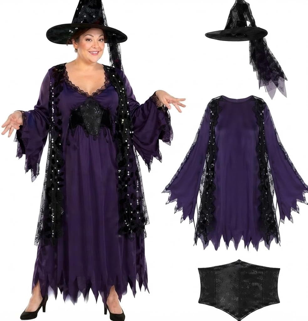 PMU French Maid Halloween Costume Black White Dress with Headpiece, Plus Size Up to 22