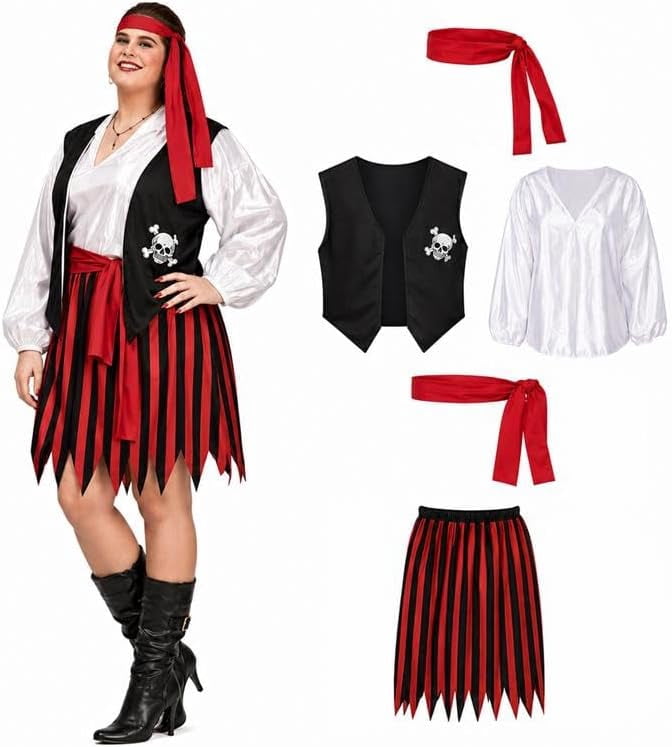 PMU French Maid Halloween Costume Black White Dress with Headpiece, Plus Size Up to 22