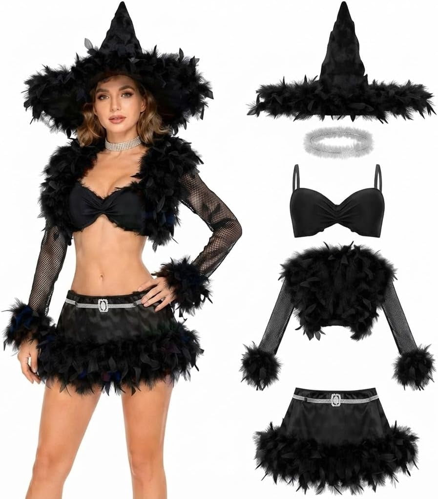 PMU French Maid Halloween Costume Black White Dress with Headpiece, Plus Size Up to 22