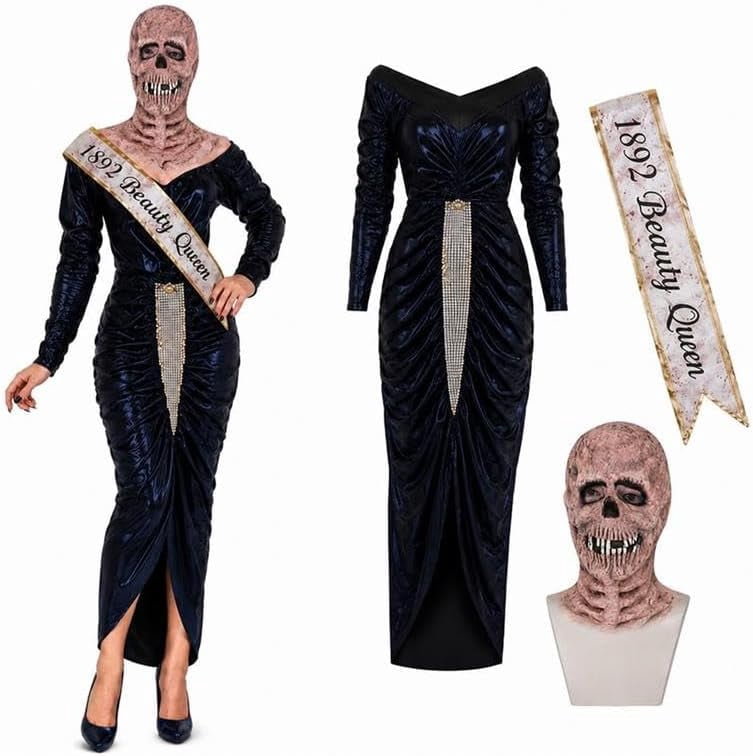 PMU French Maid Halloween Costume Black White Dress with Headpiece, Plus Size Up to 22