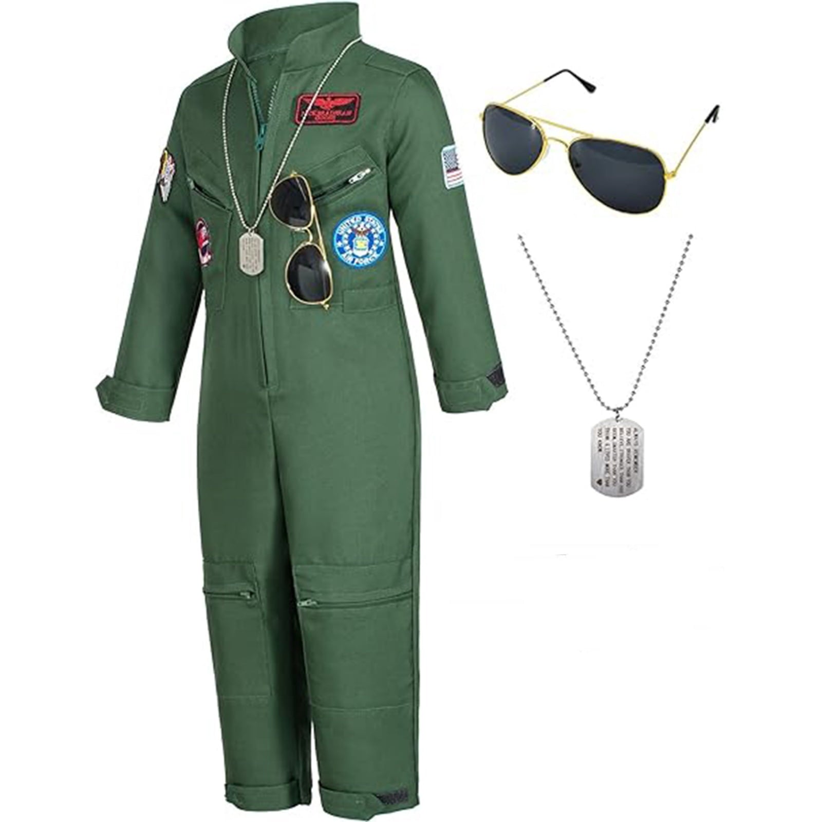 URSOFINE Kids Fighter Pilot Costume - Air Force Flight Suit Roleplay Dress Up with Aviator Accessories for Girls Boys