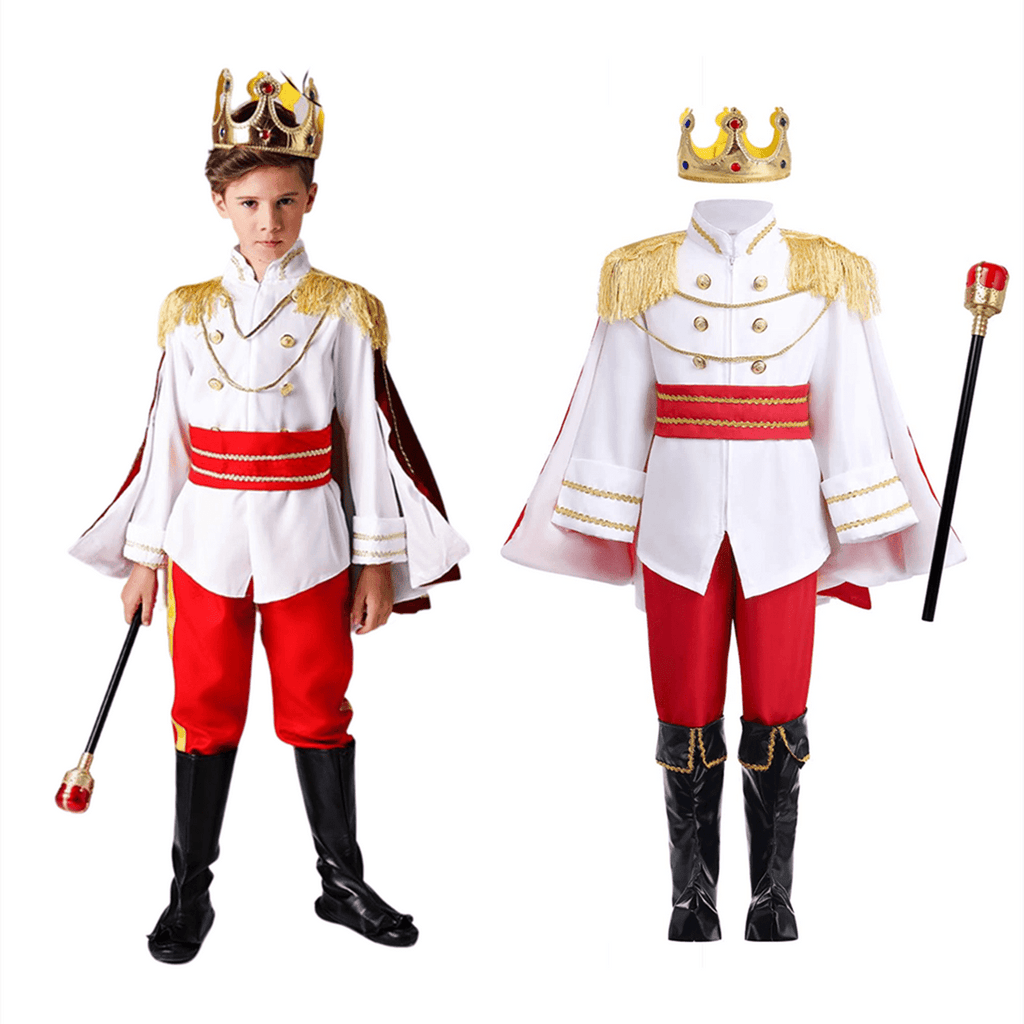 CHOYURME CHONYURM Boys Medieval Royal Prince King Costume, Kids Halloween Cosplay Party Outfit with Crown Scepter Cape Full Set