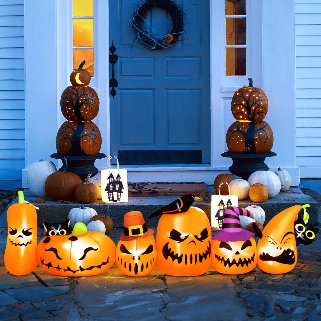 7 Ft Halloween Inflatables Pumpkin Outdoor Decoration Build-in LED Lights Blow Up for Outdoor, Yard, Indoor, Grden, Lawn Decoration, Orange