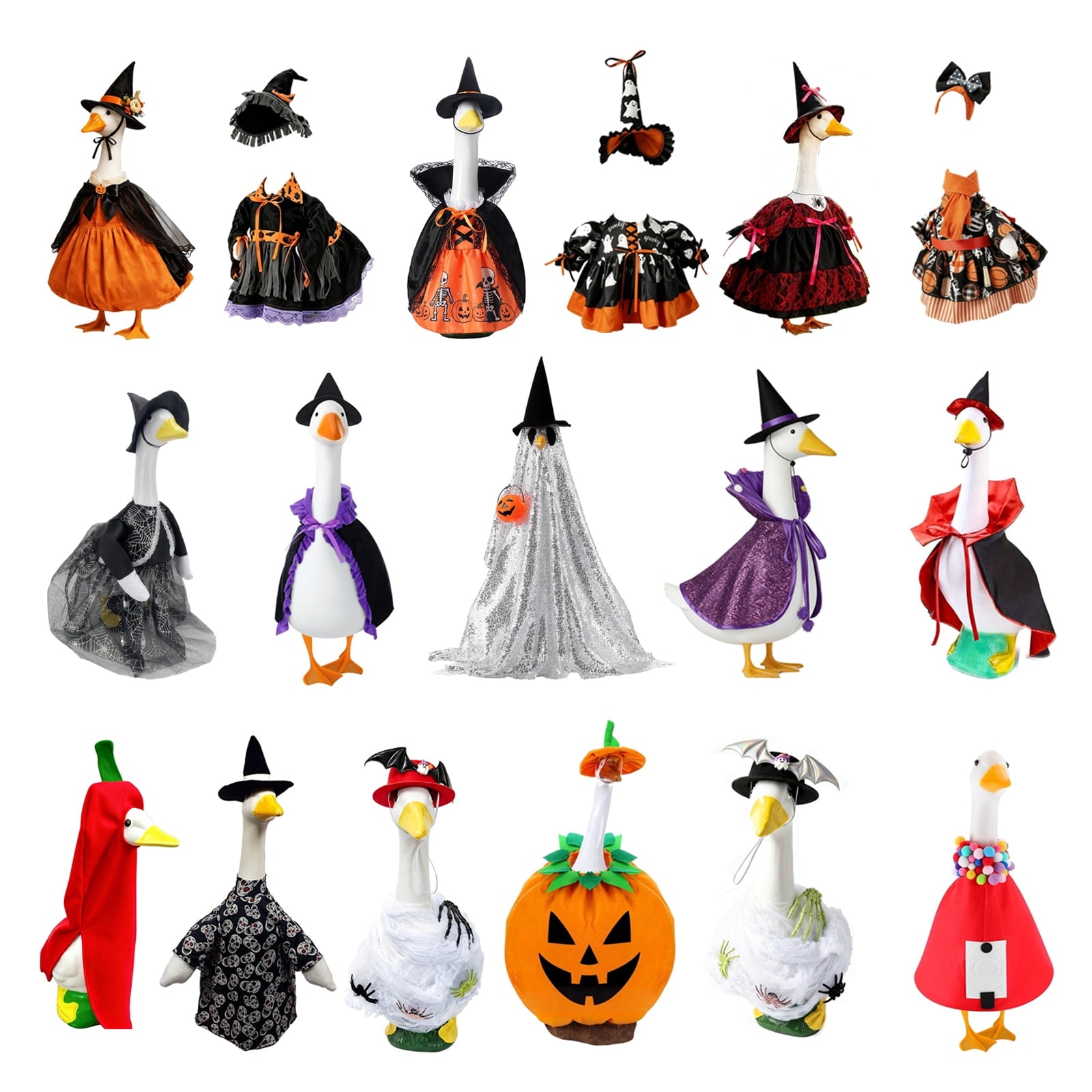 Bat Witch Hat Spiderweb Halloween Goose Clothes Fit 17/23In Cement Plastic Lawn Goose, Stylish Full Set for Outdoor Yard Patio Garden Seasonal Halloween Home Ornamental Arrangement