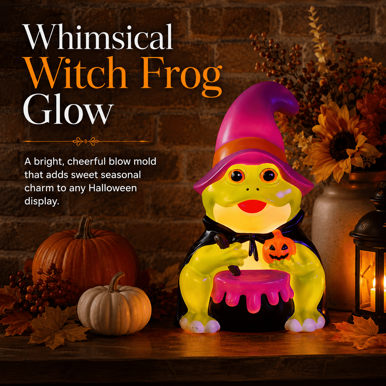 QLUEWX Halloween Witch Frog Blow Mold, Green Witch Hat Frog Figure with Lighted Blow Mold Style, Light Up Frog Statue for Porch Yard Haunted House Indoor Outdoor Home Halloween Decoration