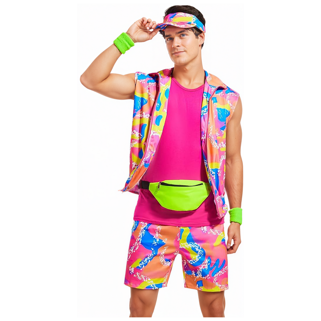 RTOPDS 80s Men Workout Costume,92s Outfit Clothing for Adults, Halloween Cosplay Couples Costume Set(L)
