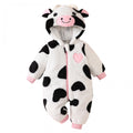 RUINIXCW Baby Cow Costume Infant Halloween Animal Costume Baby Boy Girl Warm Fall Winter Outfit Fleece Jumpsuit Snowsuit Baby Photoshoot Outfits Long Sleeve Zip Up Hooded Romper