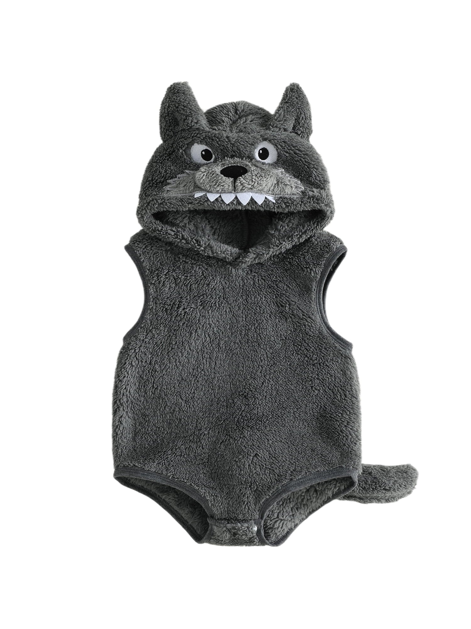 RUINIXCW Newborn Baby Boy Halloween Wolf Costume Kids Infant Animal Cosplay Outfit Toddler Fall Winter Clothes Warm Fleece Hooded Sleeveless Romper