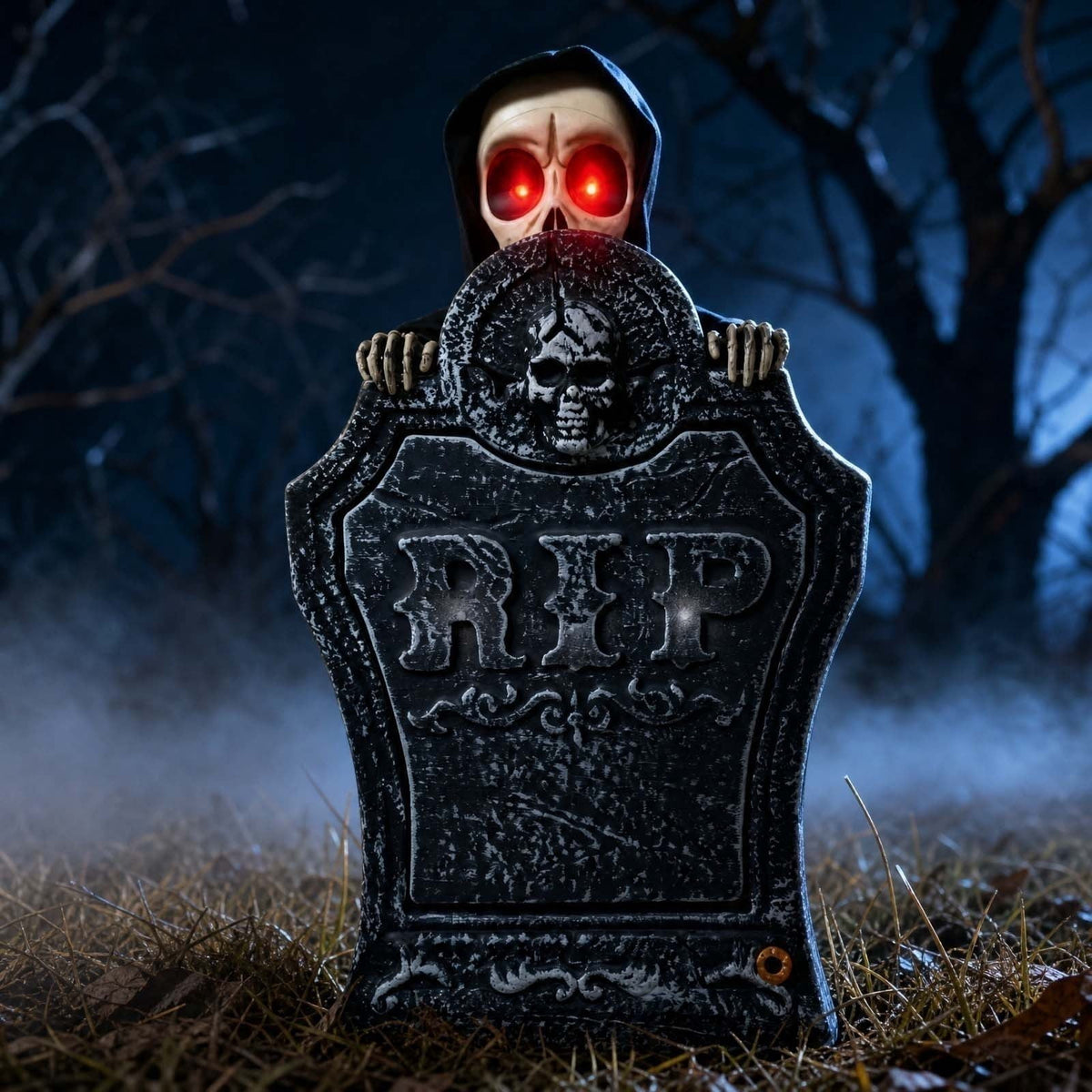 Roiihwy Halloween Animated Tombstone With Voice Activated Rising Skeleton And Pumpkin, A