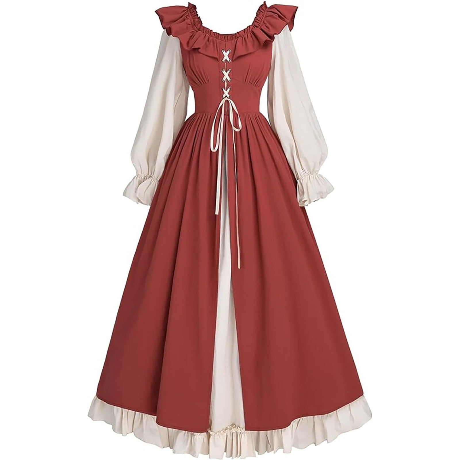 SCSAlgin Womens's Medieval Renaissance Dress Off Shoulder Medieval Dress Cosplay Over Dress Long Chemise Peasant Costume