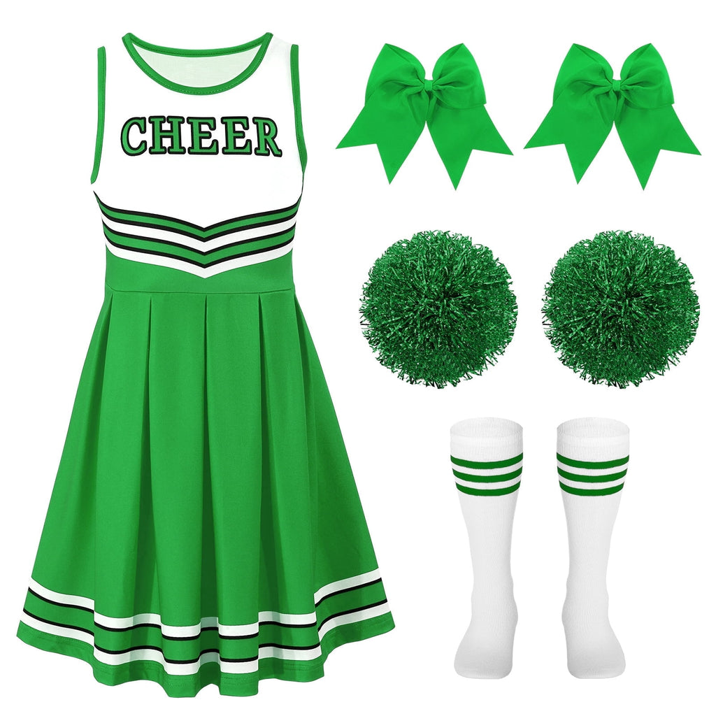 SUOSDEY Girls Cheerleader Costume Outfit Set,Kids Sleeveless Cheerleading Uniform for Party Birthday Halloween