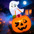 Joyfy 5ft Halloween Inflatables Light up Cute Ghost,Blow Up Ghost Lift Pumpkin Candy Bag with Build-in LEDs for Yard Decorations