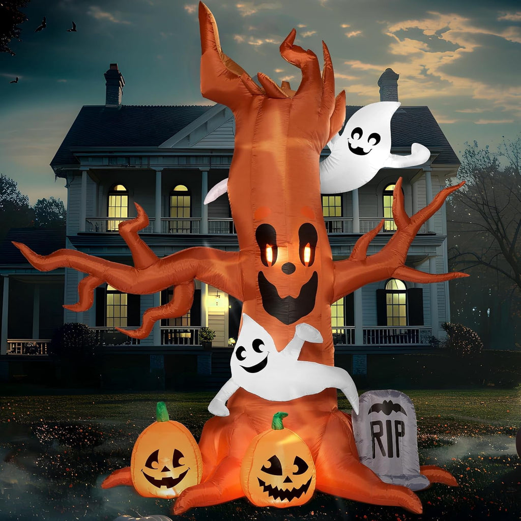 Joyfy 8 FT Halloween Inflatables Spooky Tree with Ghost,Pumpkin & Tombstone Tree Blow Up Decor with Built-in LED Lights for Yard,Lawn,Garden,Party,Holiday Outdoor Decorations
