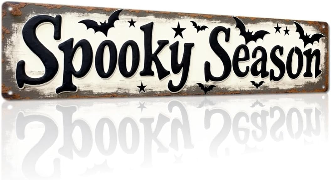 Spooky Season Metal Tin Sign Vintage Halloween Wall Decor 4x16 Inch Farmhouse Style Decorative Plaque for Living Room Entryway and Party