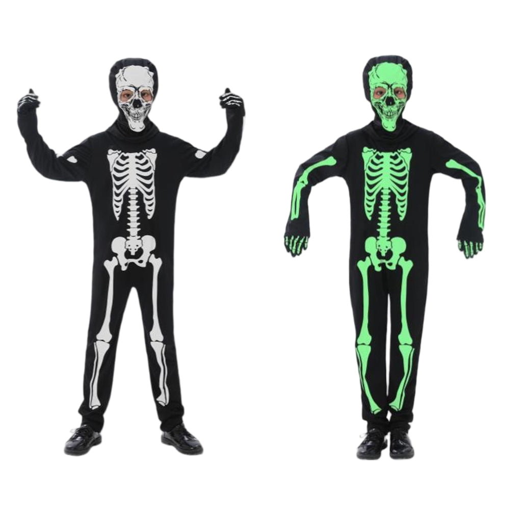 Spooky Skeleton Costume for Kids, Glow in The Dark Halloween Bone Outfit for Boys and Girls, Creepy Role Play Cosplay Dress for 4-8 Years Old