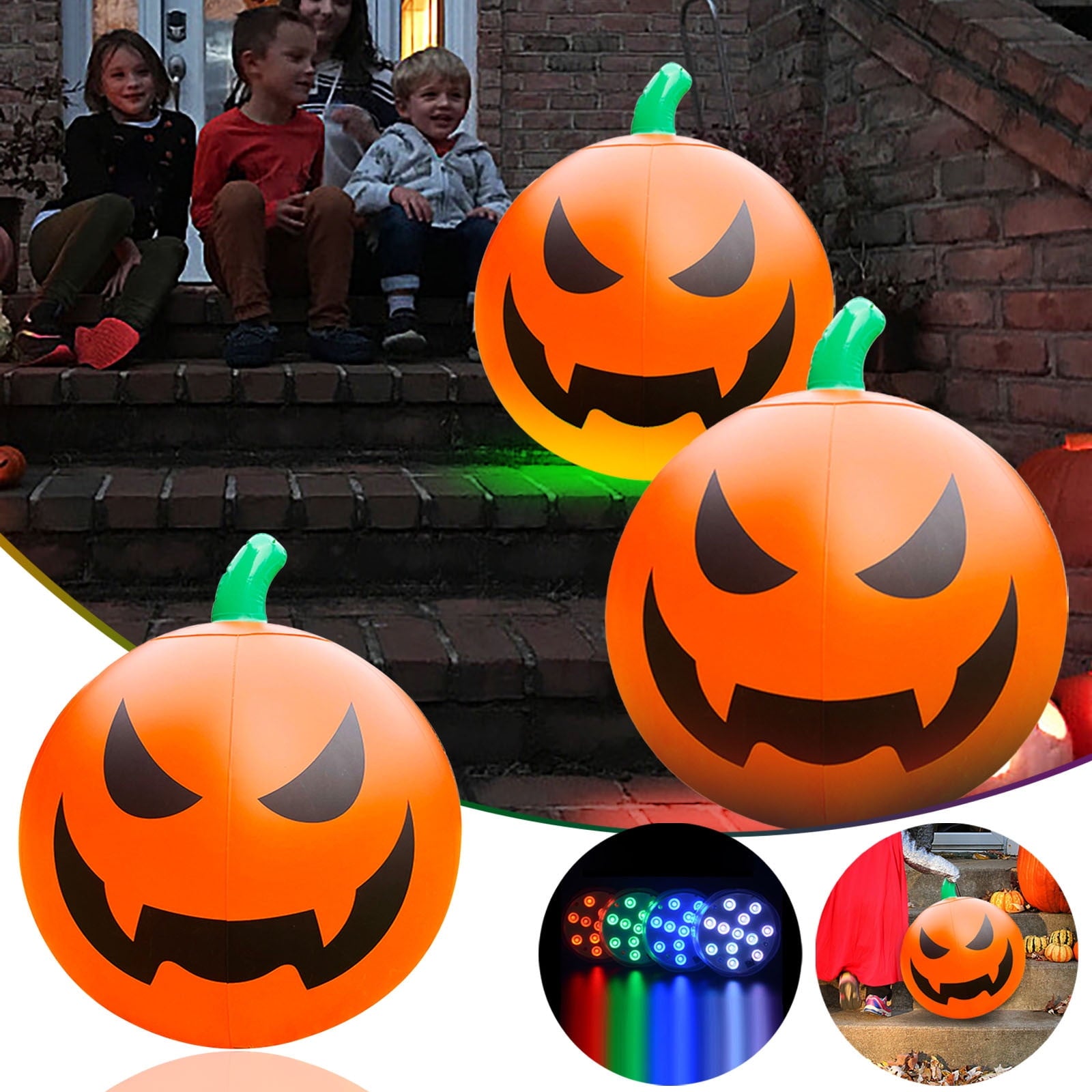 Sruoe Halloween Remote Control Luminous Inflatable Lantern Ball, 23.58In LED Color Changing Inflatable Ball Ornament for Patio Wall Tree Indoor Outdoor Party Decoration Halloween Inflatables