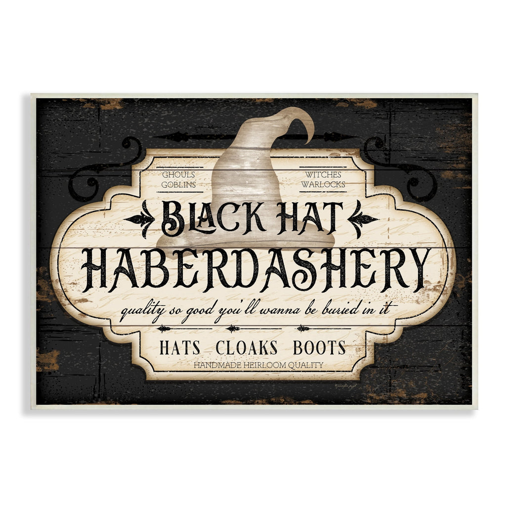 Stupell Industries Black Hat Haberdashery Halloween Sign Spooky Heirloom Quality, 19 x 13, Design by Jennifer Pugh