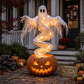 Swirling Ghost Pumpkin Yard Lamp, Halloween Yard Sculpture LED Glowing Floating Ghost Pumpkin Light, Halloween Outdoor Lawn Front Entrance Decor