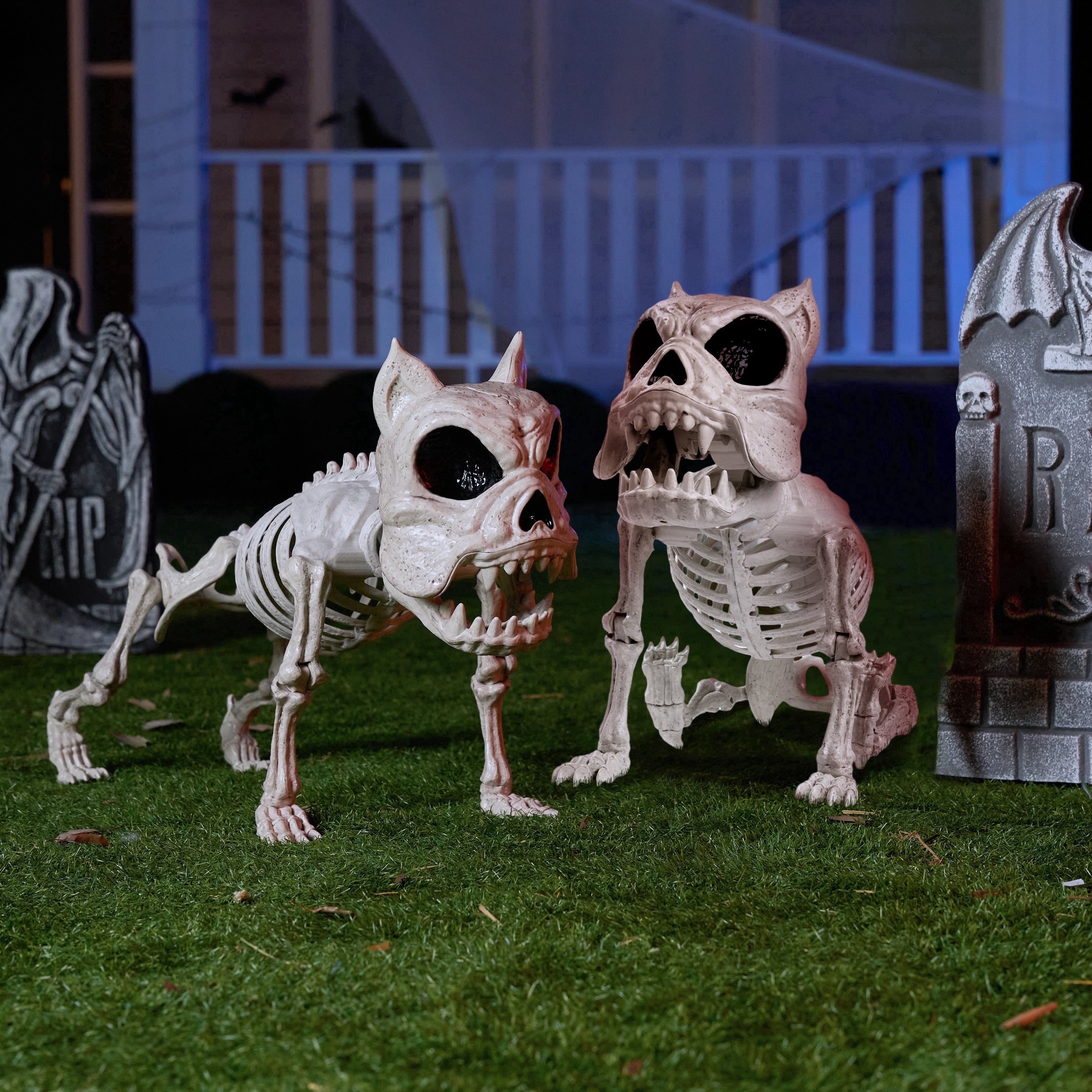 Joyfy 9.8 Inch Halloween Skeleton Dog Skeleton Halloween Decor,Pose-N-Stay Plastic Skeleton Bones with Posable Joints for Hallowmas Decoration Outdoor Haunted House Party