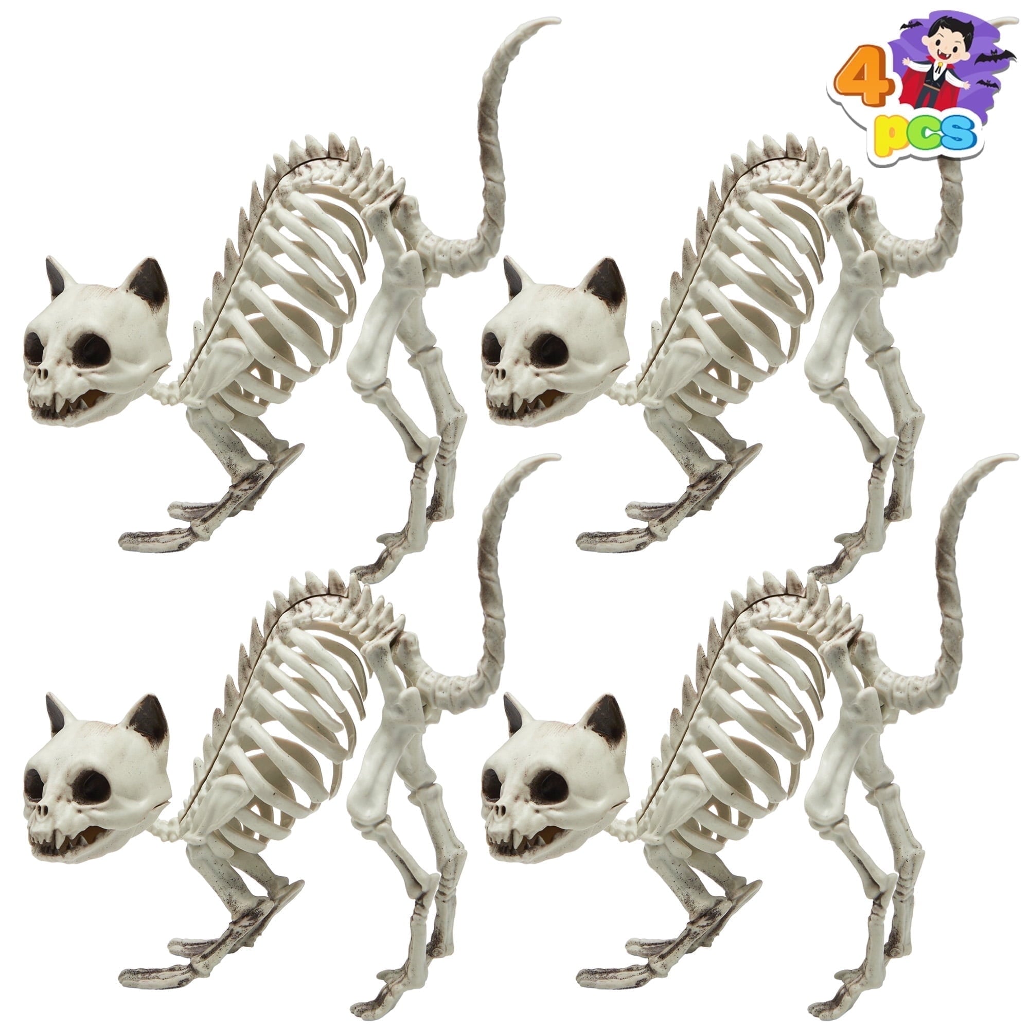 Joyfy 2 Pcs Cat Skeleton Halloween Decoration,7 Inch Posable Plastic Animals Halloween Skeleton for Indoor Outdoor Halloween Decorations,Haunted House Party Props