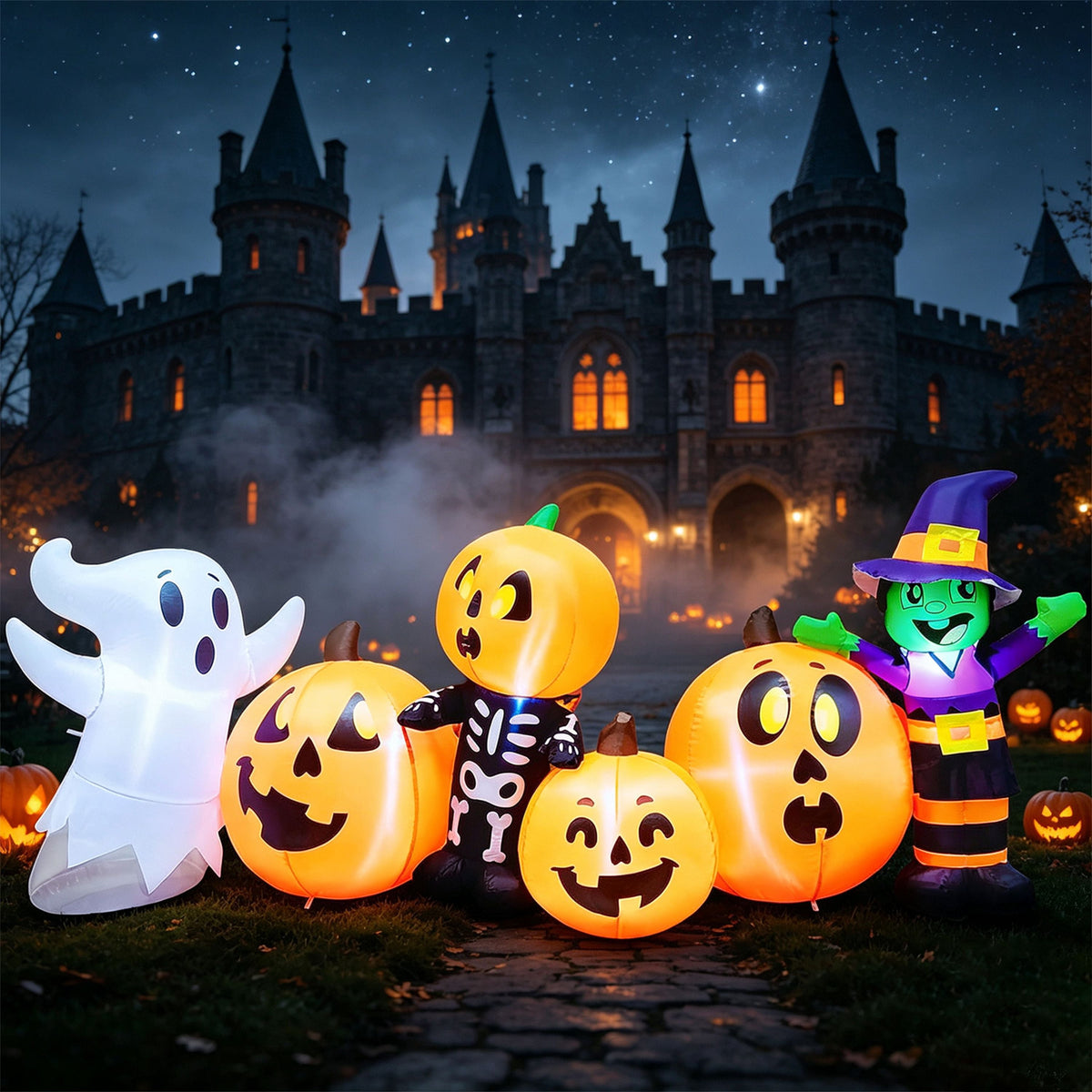 Joyfy 8 FT Large Halloween Inflatables Outdoor Decorations,Pumpkin Patch Blow Up Yard Decor with Built-in LEDs for Lawn Garden Patio Halloween Party
