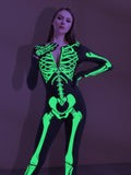 Joyfy Glow in the Dark Skeleton Costume for Adults Women Halloween Dress Up Party Role Playing Cosplay