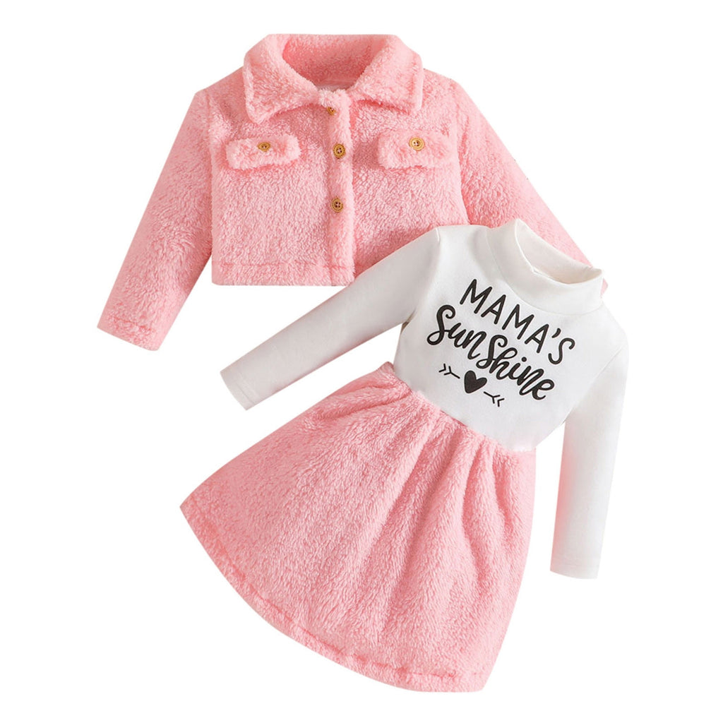 TJAZFJPA Newborn Girl Photoshoot Outfits Yellow Autumn/Winter Lapel Fashion Coat Letter Print Dress Furry Children's Suit Beach Outfit Girls Dance Outfits