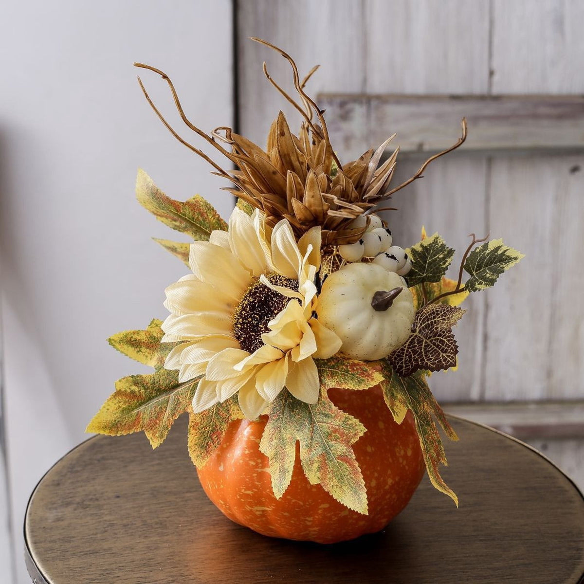 Taicans ‌12in Fall Decor Pumpkin Centerpiece - Lightweight Foam Halloween & Thanksgiving Table Decor with Sunflower & Maple Leaves - Autumn Festival Home,Café Decorations