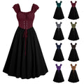 Tejiojio Fall Women Plus Size Party Dress Flower Lace Insert Mock Button Bowknot Vintage Dress