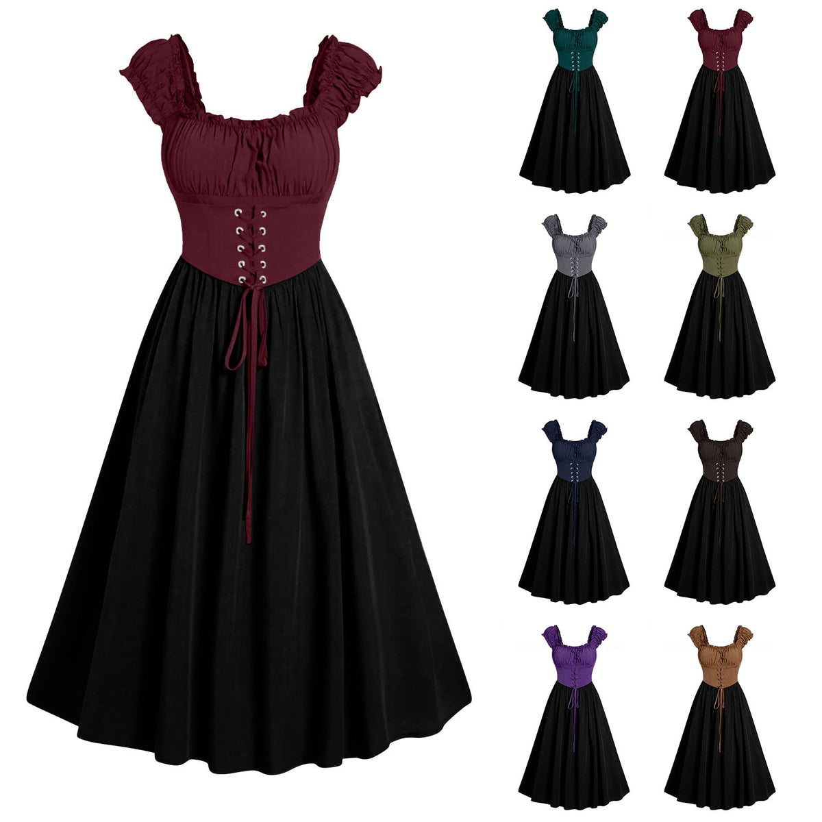 Tejiojio Fall Women Plus Size Party Dress Flower Lace Insert Mock Button Bowknot Vintage Dress