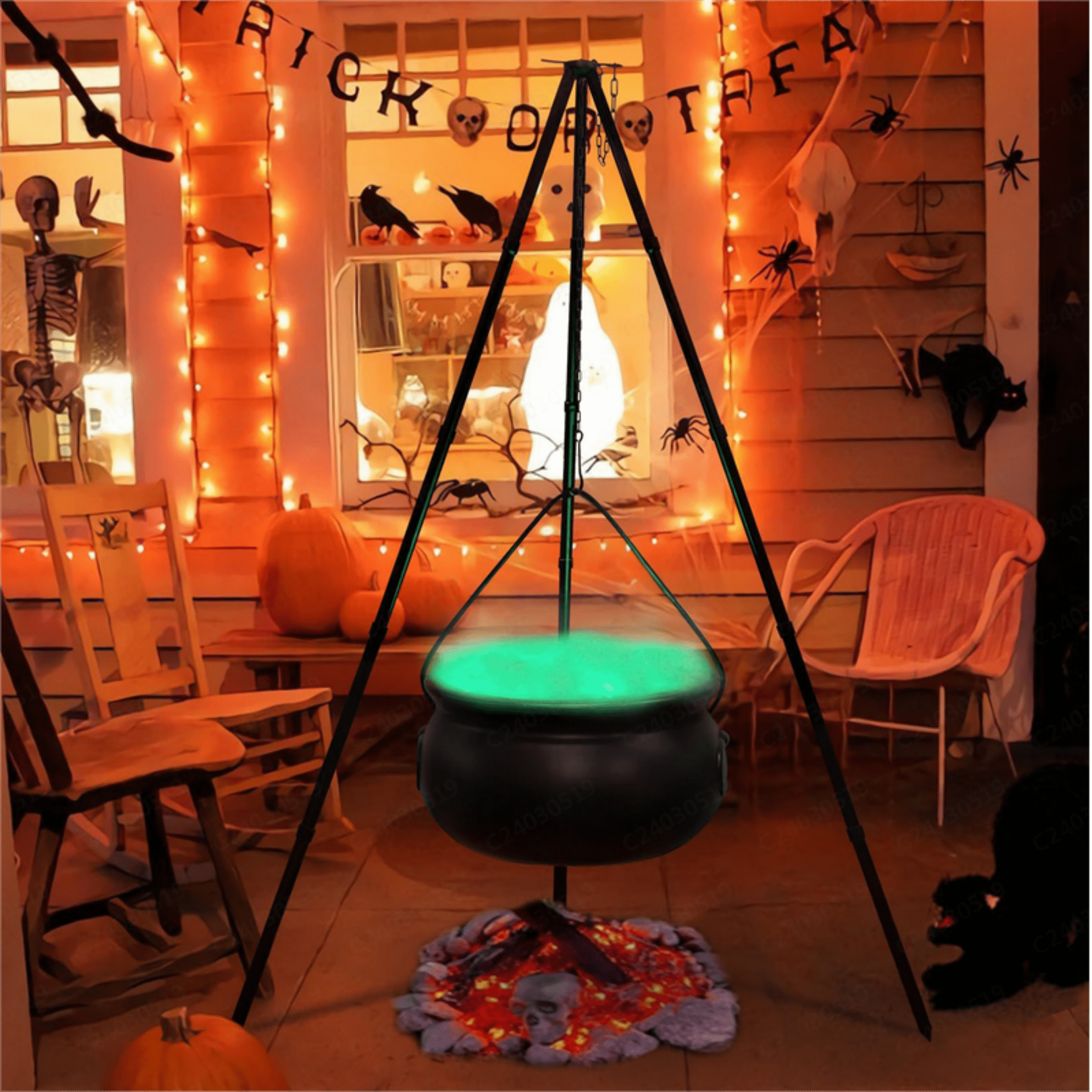 Tepsmf Large Cauldron Outdoor Halloween Decor, On Tripod, Plastic Cauldron Witch Halloween Decorations for Porch Yard, Halloween Party Supplies