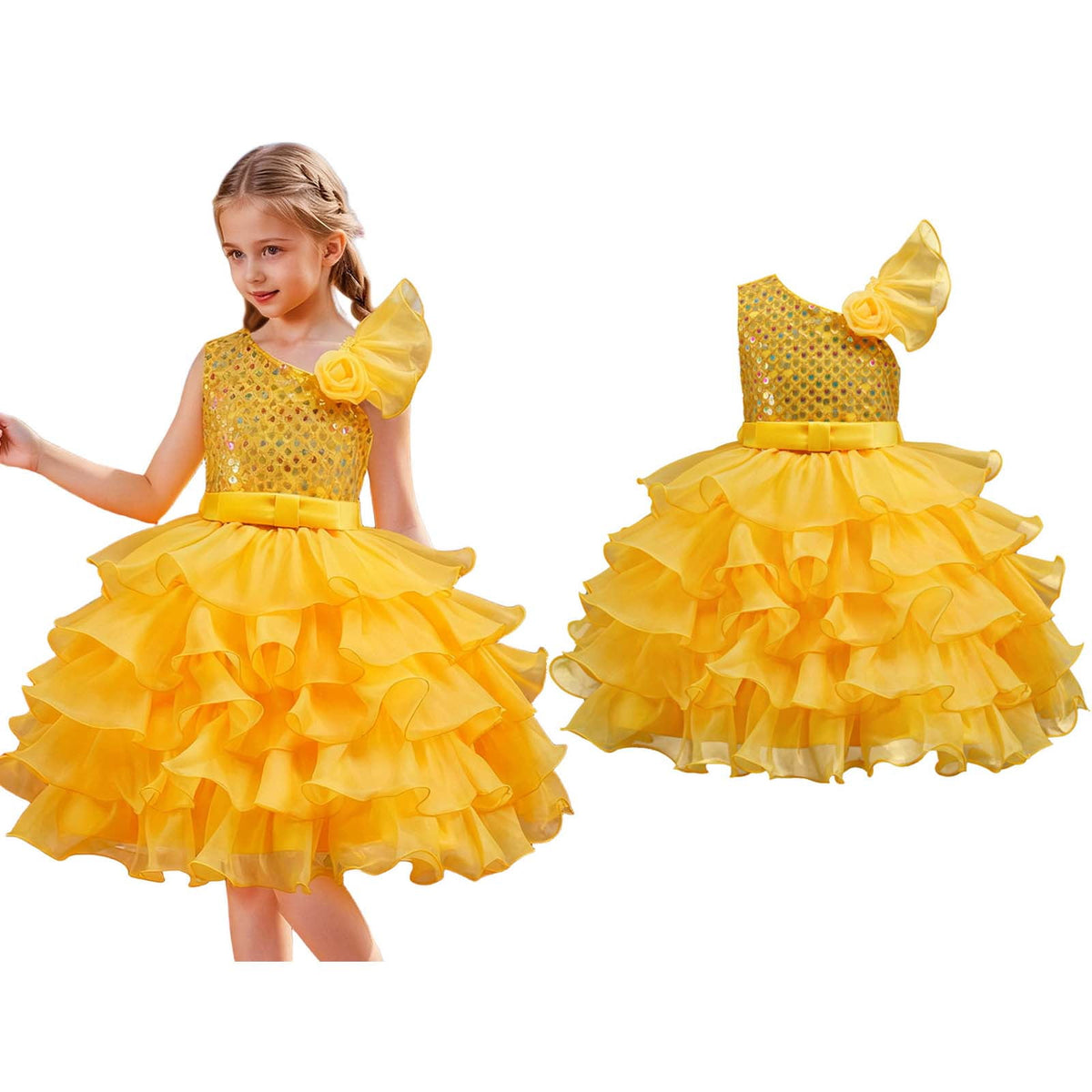 Toddler Dance Yellow Sequin Dress Tulle Dance Dresses Dance Kids 80s Outfits for Girls Dance Performance Outerwear 3-4 Years