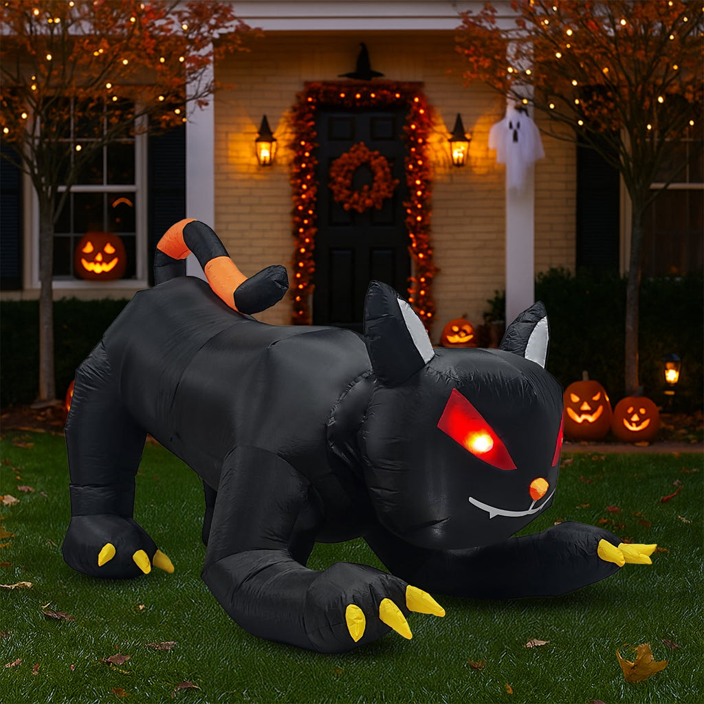UBesGoo 6.5' Halloween Black Cat Inflatable Moving Head, Halloween Decorations Blow Up Yard Decor Built-in LEDs for Holiday Party