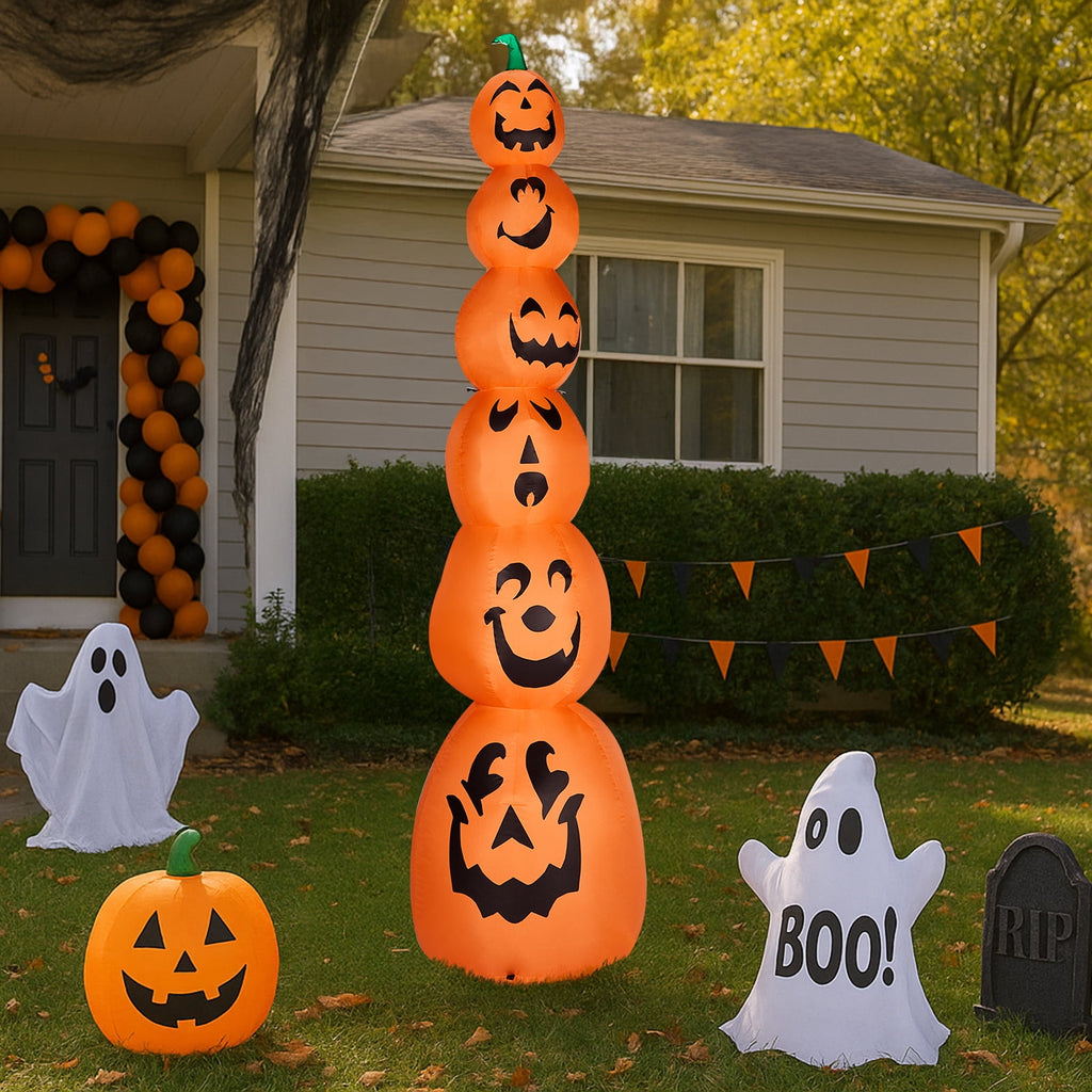 UBesGoo 9' Halloween Inflatable Stacked Pumpkins, Blow up 6 Pumpkins Built-in LED Lights Outdoor Decorations