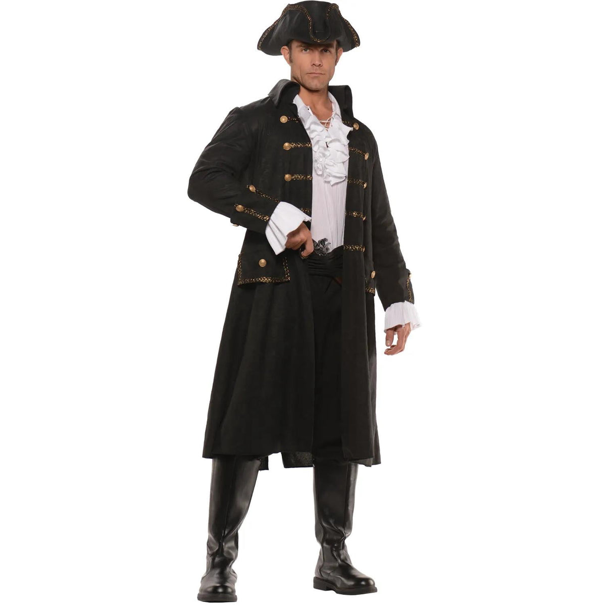 Men's Captain Darkwater Black Pirate Costume Large 42-46