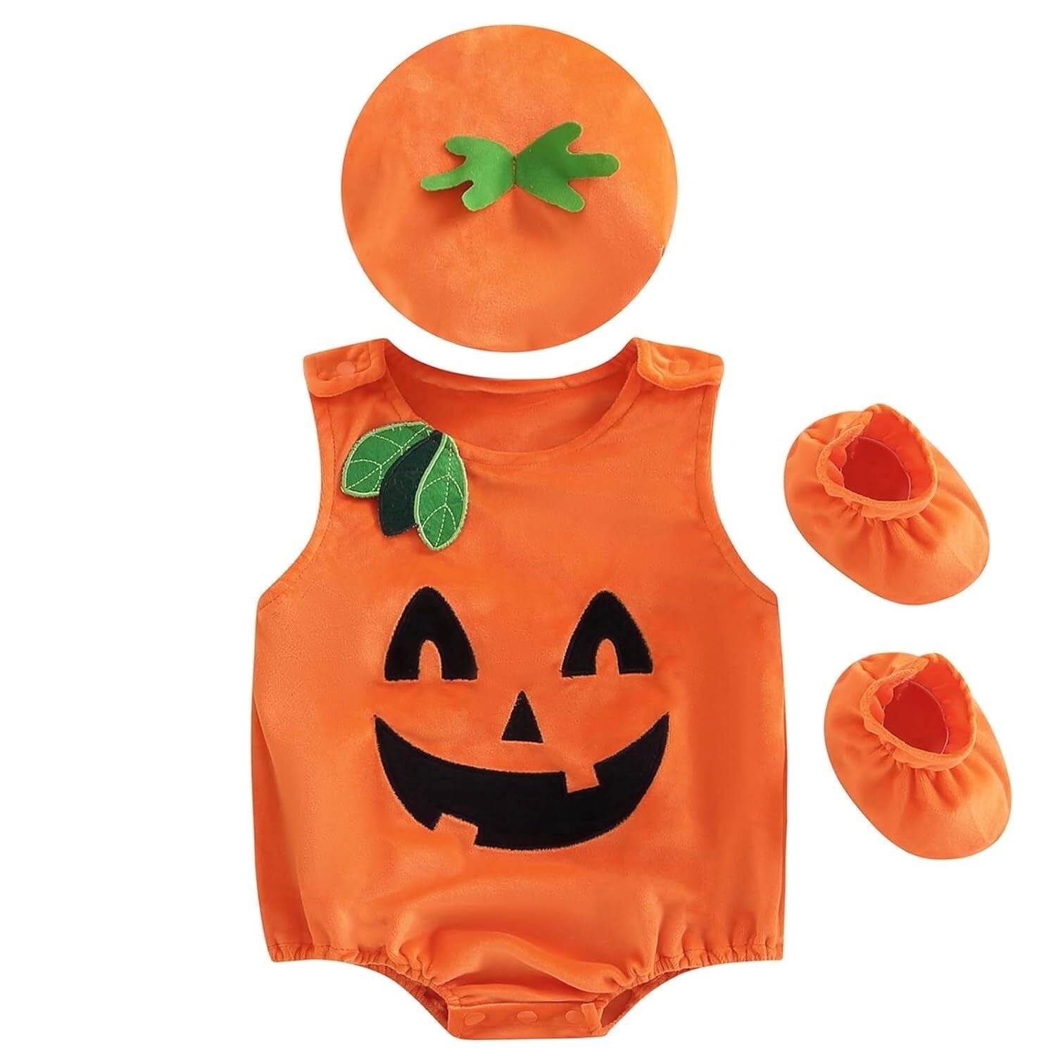 VETPW Baby Halloween Costume Pumpkin Costume Kids Newborn Outfit Pumpkin Romper with Hat for Toddlers Baby Girls Boys Infant Clothes Set 12-24 months